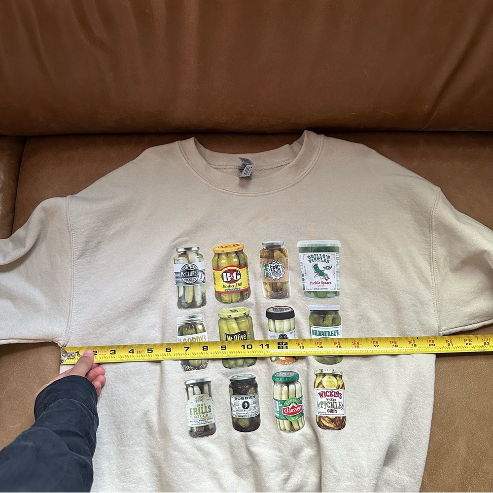 Fun pickle jar sweatshirt pickles quirky kitsch cream green vintage style - Picture 6 of 9